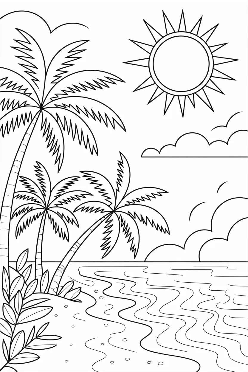 summar beach scene coloring pages
