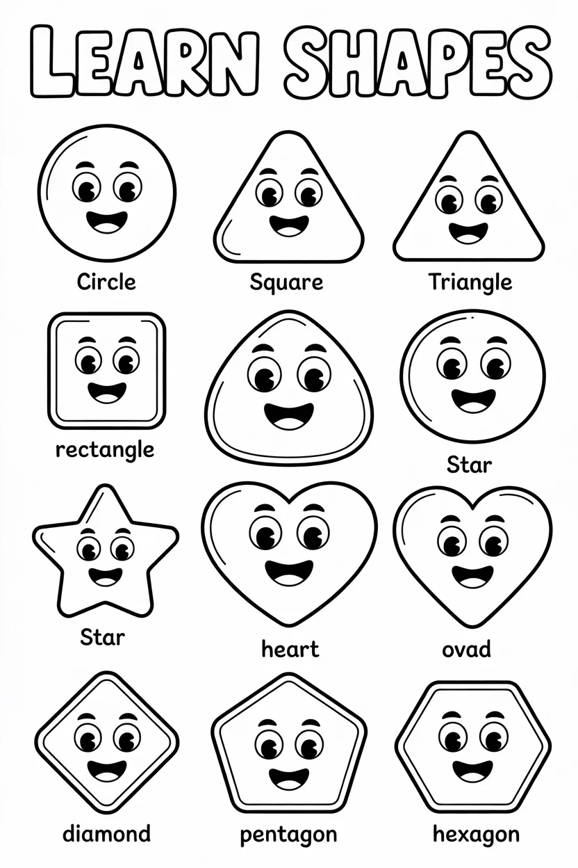 5 Shapes coloring pages free printable
