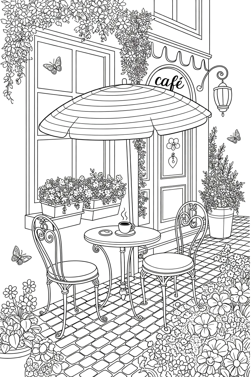 Outdoor Cafe Coloring Pages Free Printable