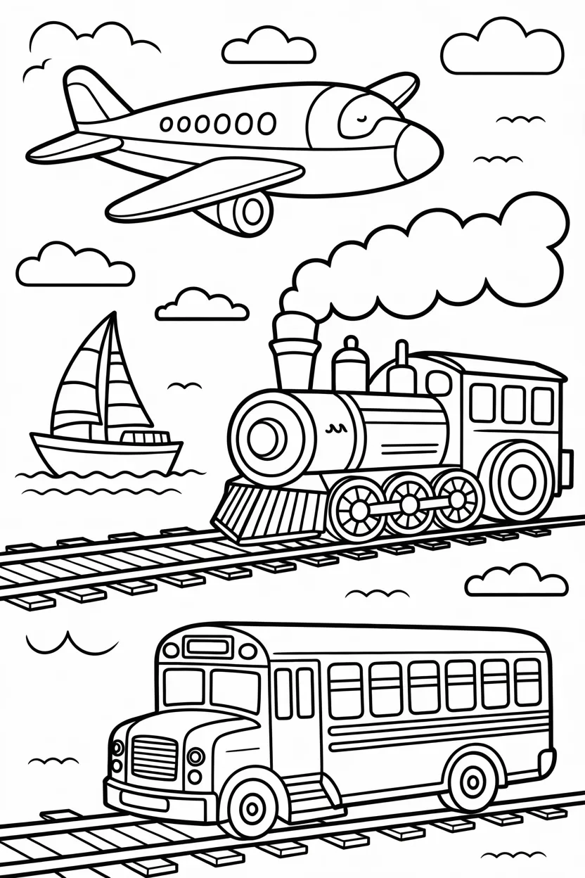 transportation vehicals work sheet coloring pages