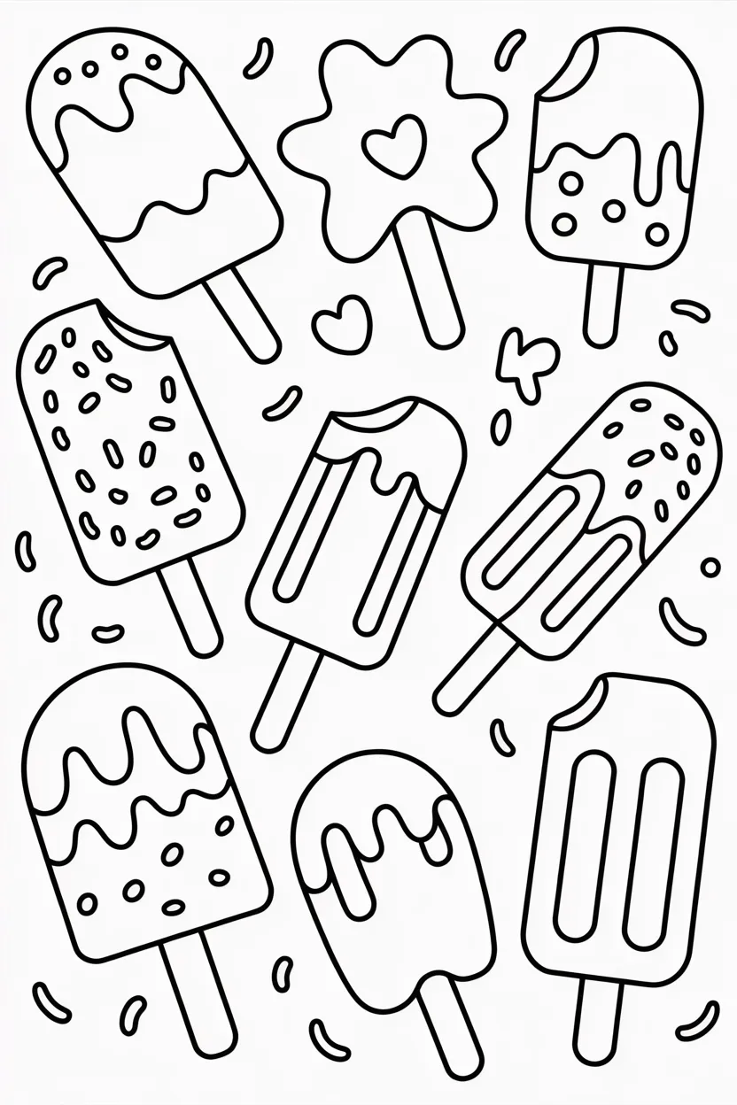 5 Popsicles coloring pages free printable