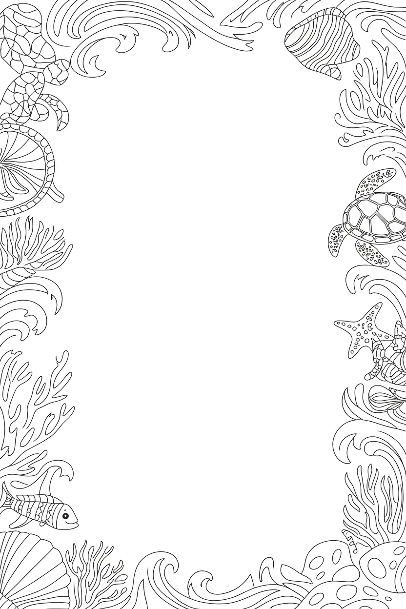 Ocean Theme Frame Coloring Pages Free Printable
