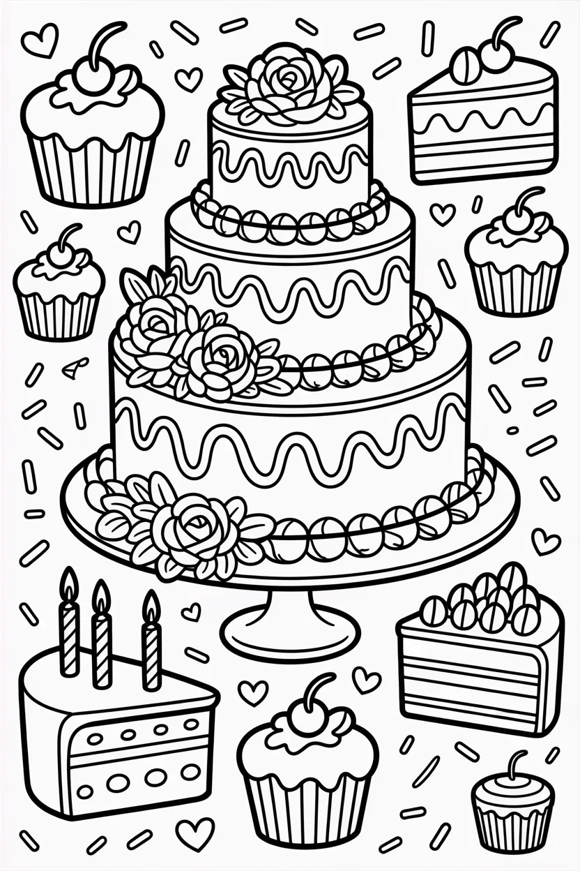 5 Cakes coloring pages free printable