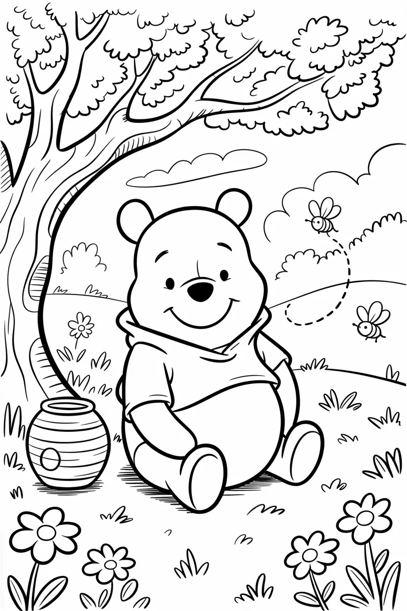 4 Pooh coloring pages free printable