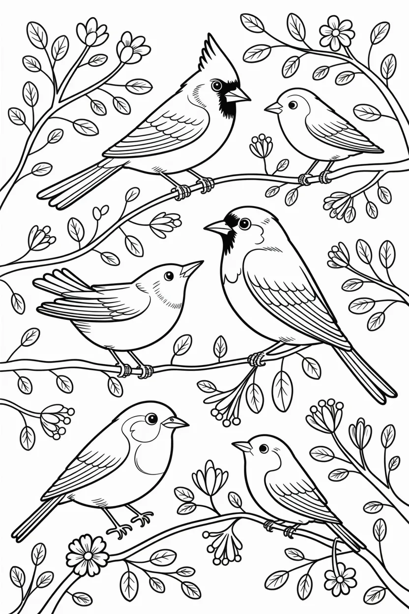 5 birds coloring pages free printable