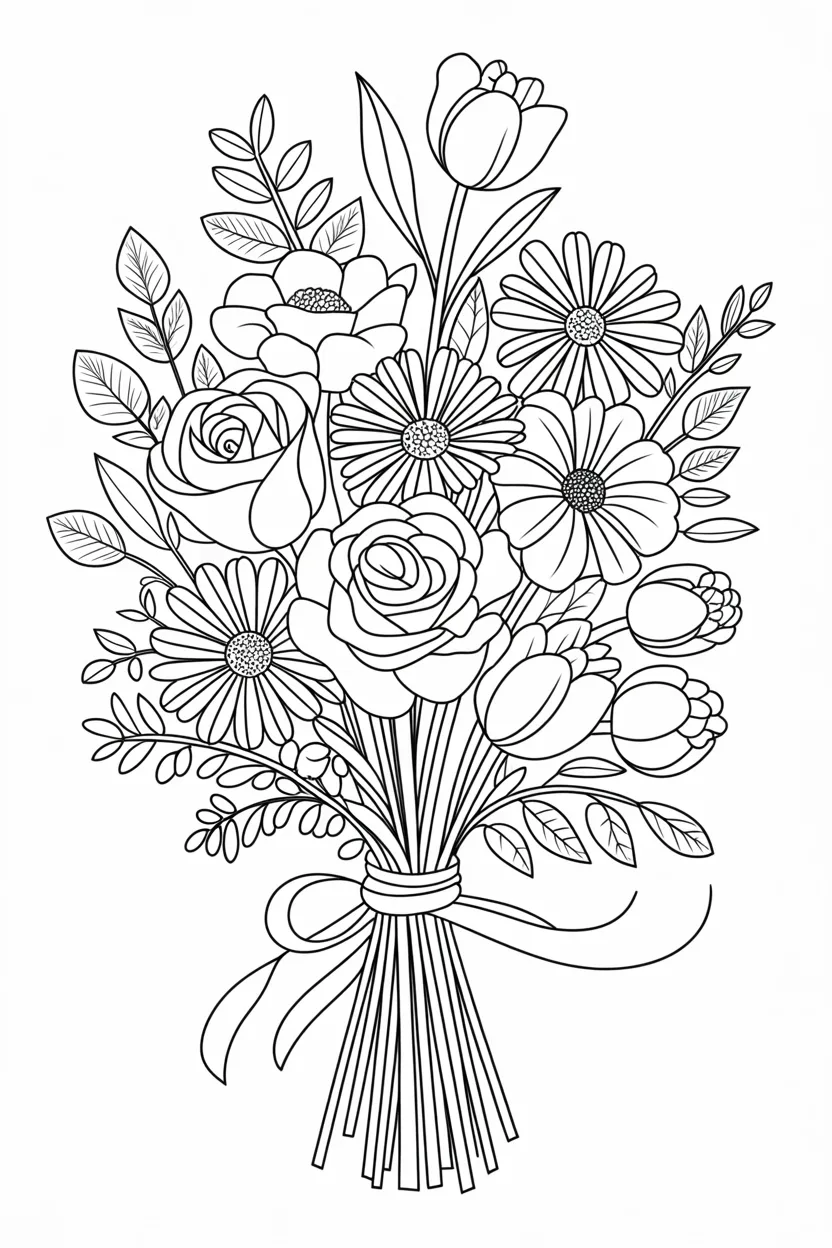 Flowers bouquet coloring pages free printable