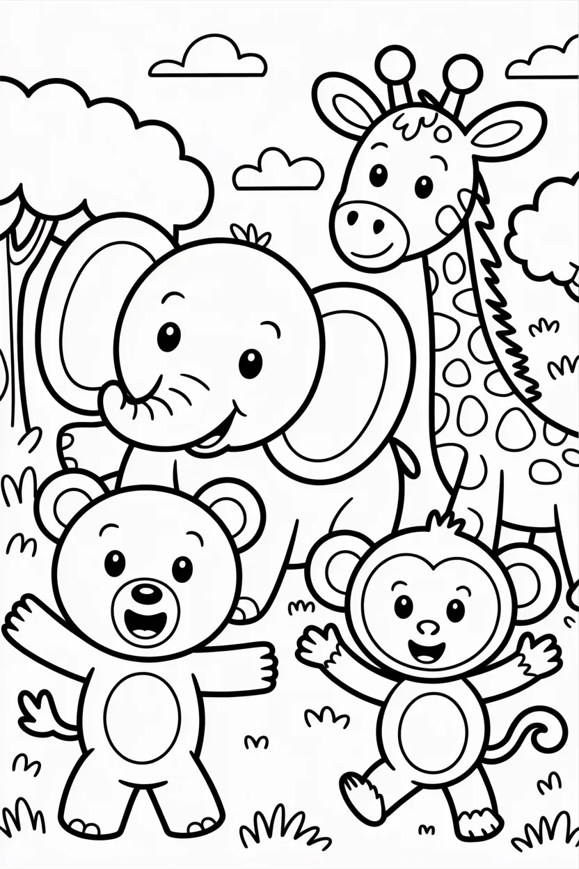 6 Animals coloring pages free printable