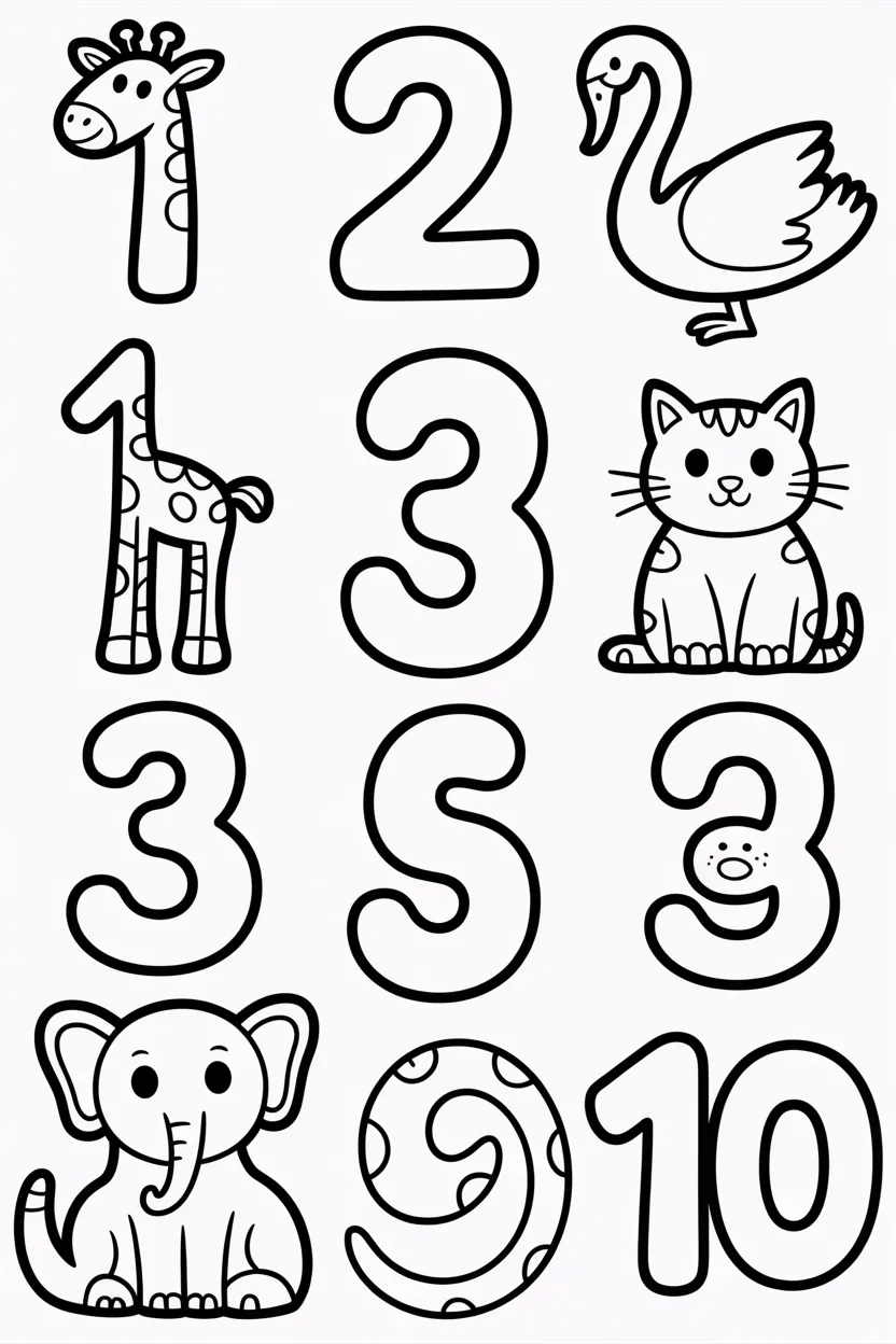5 Numbers coloring pages free printable