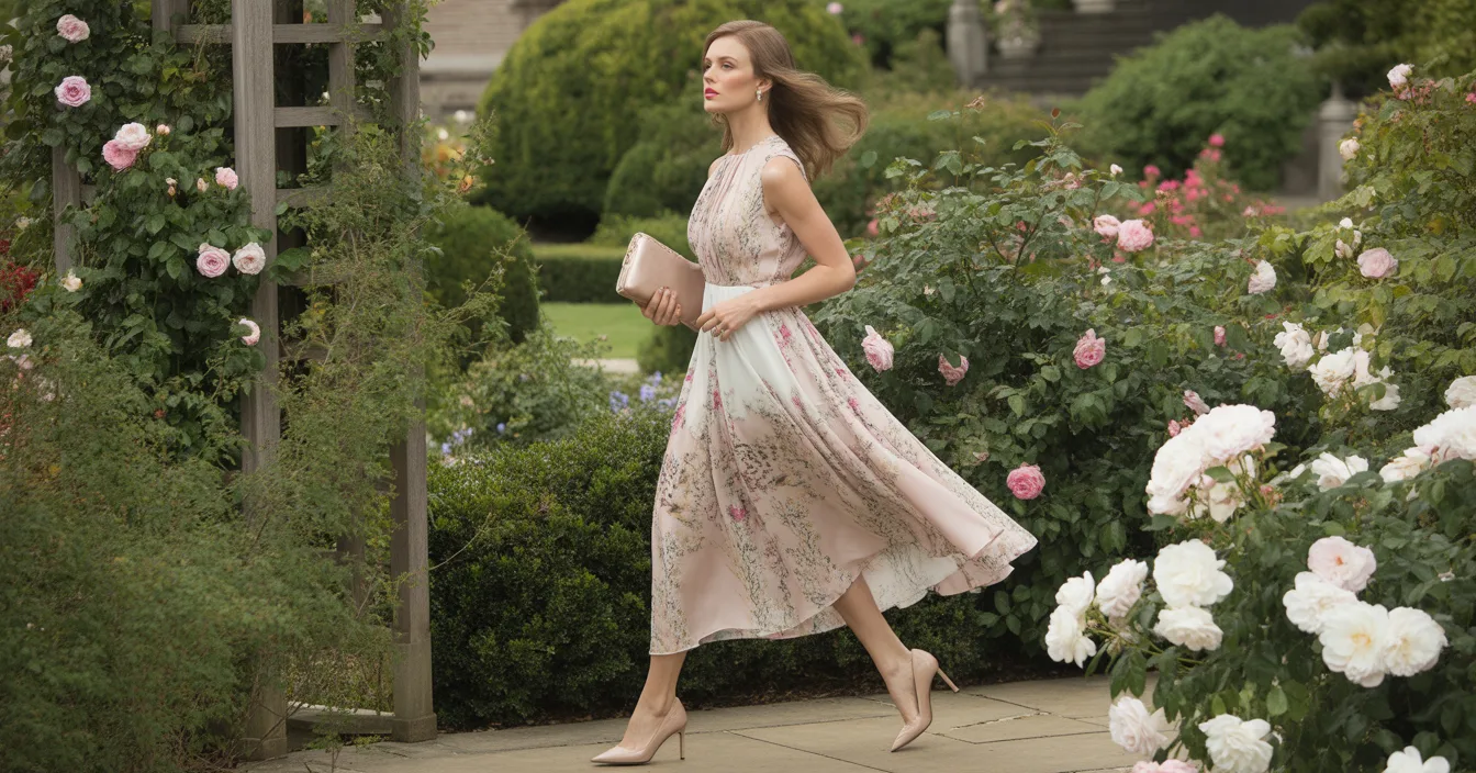 Printed Midi Dress with Asymmetric Hem