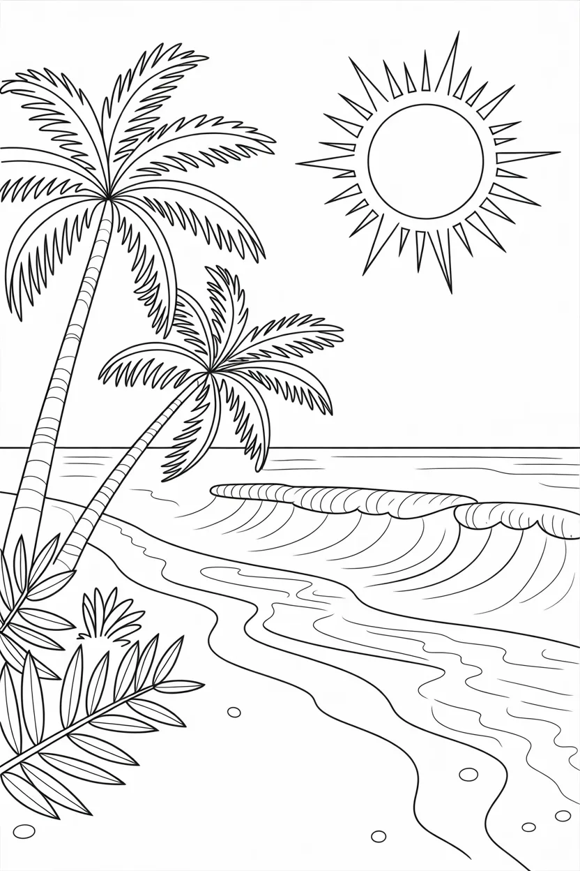 summar beach scene coloring pages