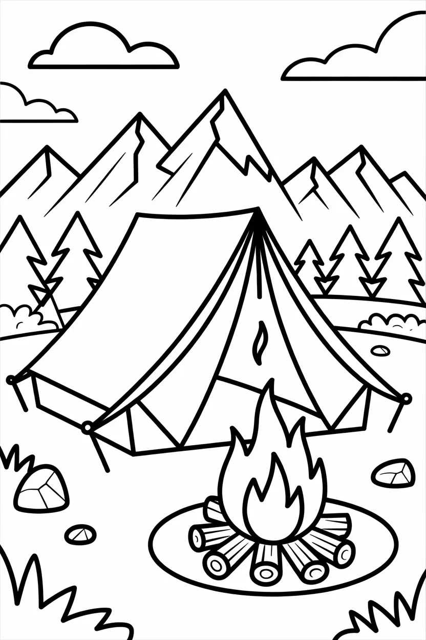 Camping scene coloring pages free printable