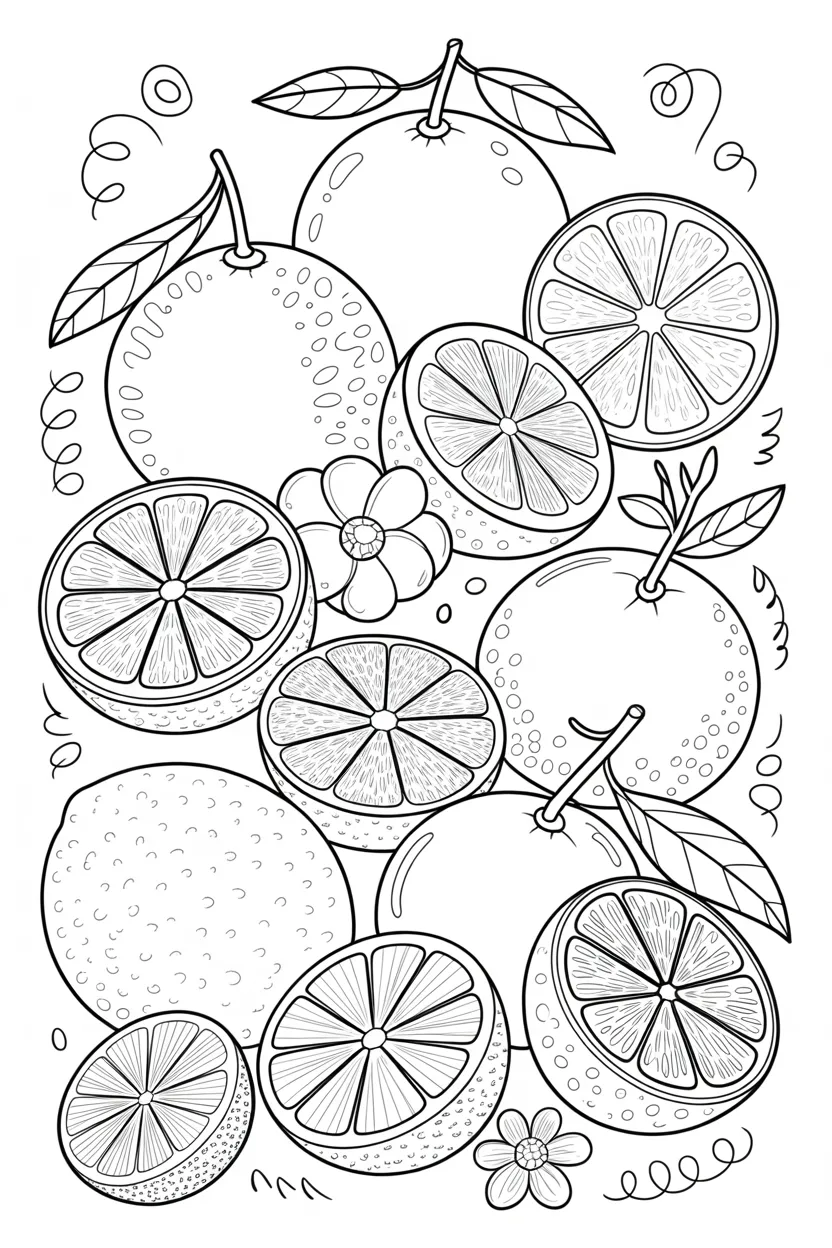 5 Citrus Fruits coloring pages free printable