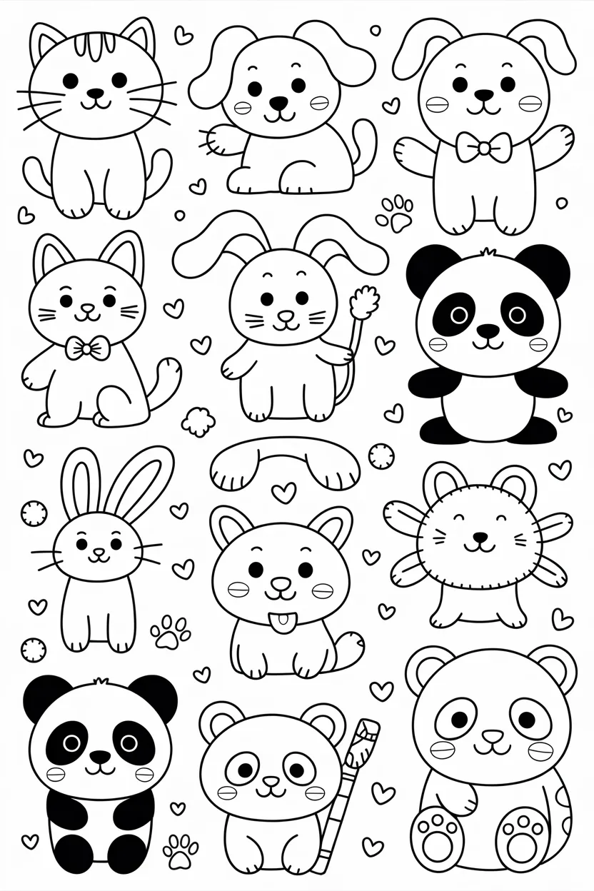 Cute Animal Doodles Coloring Pages Free Printable