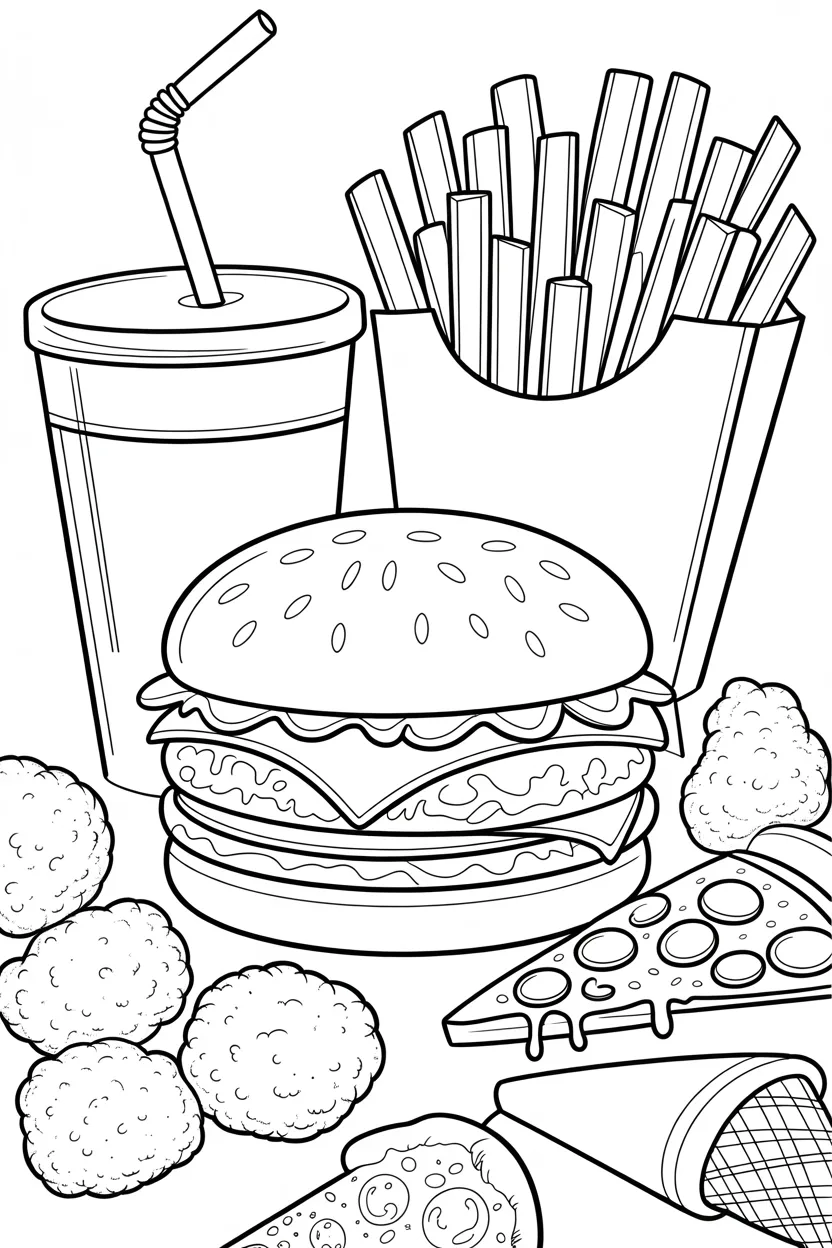 5 Fast food coloring pages free printable