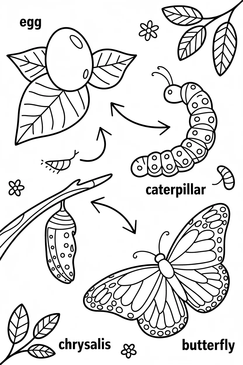 5 Life cycle of butterfly coloring pages