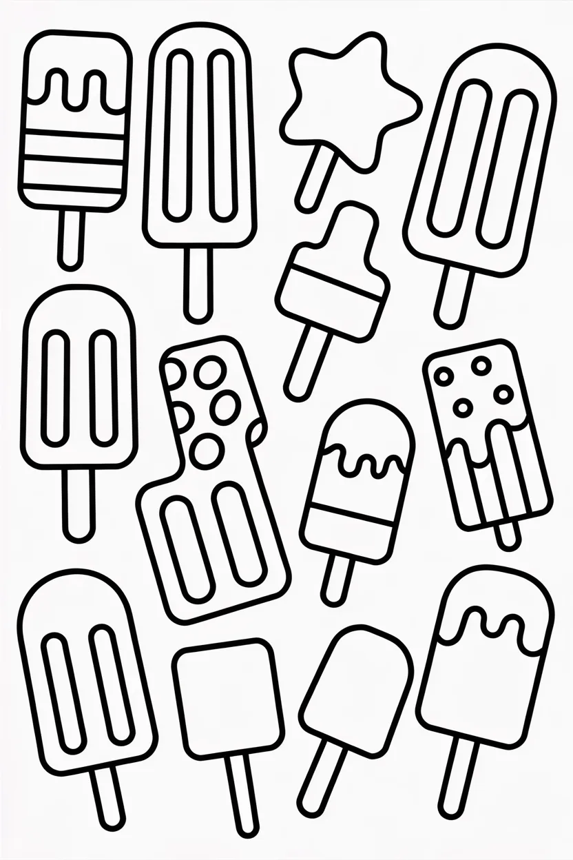 5 Popsicles coloring pages free printable