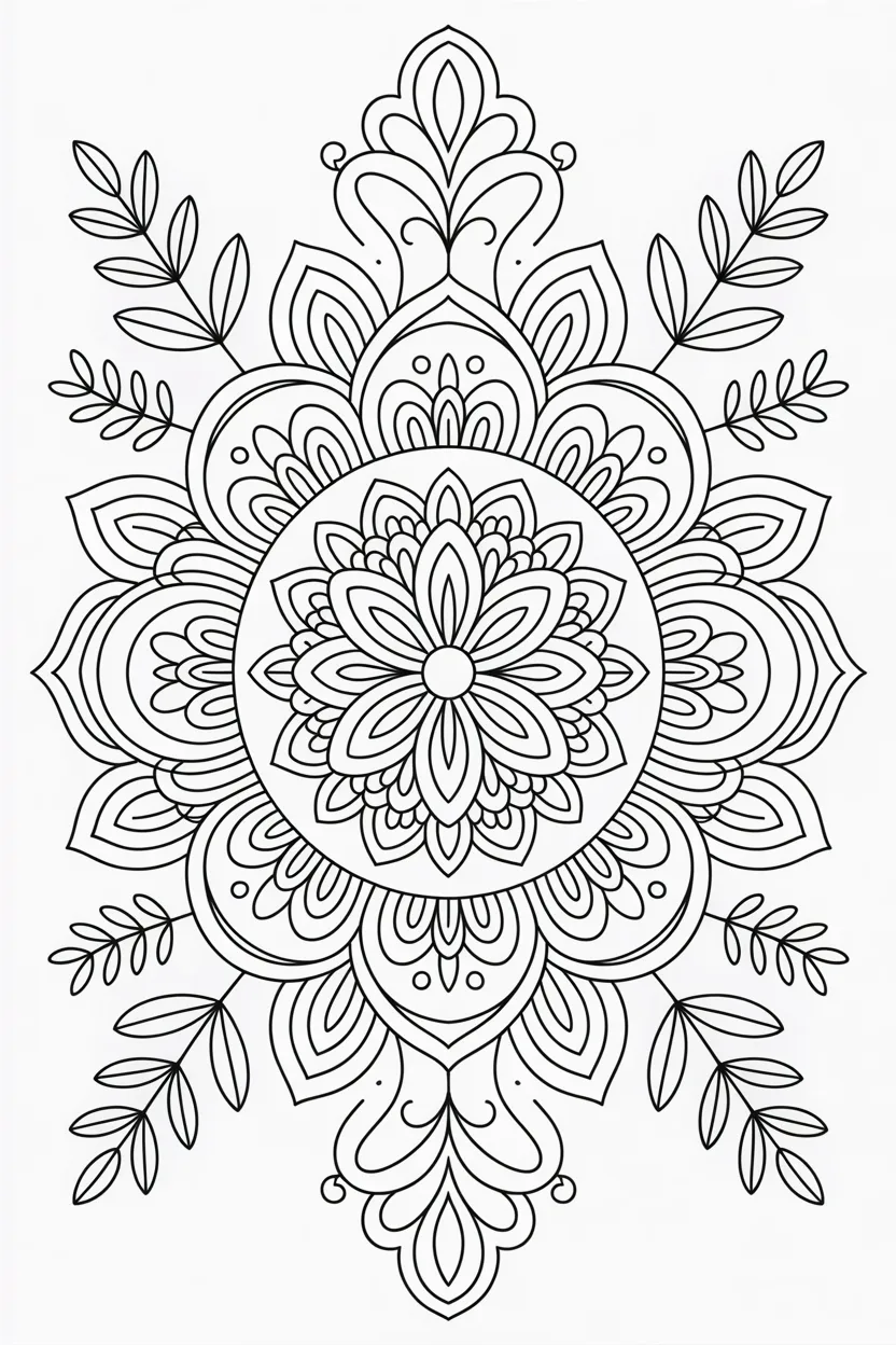 5 circular flower mandala, stress-relief coloring page free printable