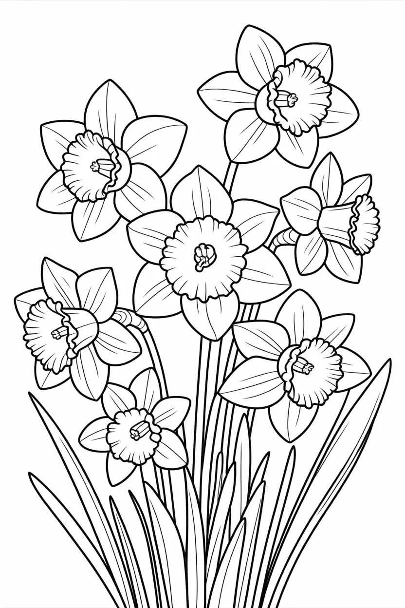 5 Daffodils coloring pages free printable