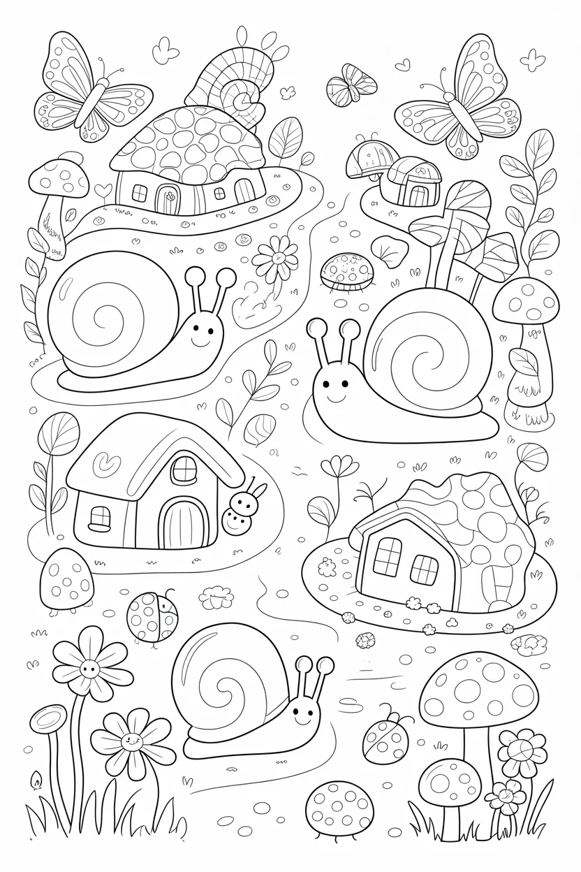 5 Snails coloring pages free printable