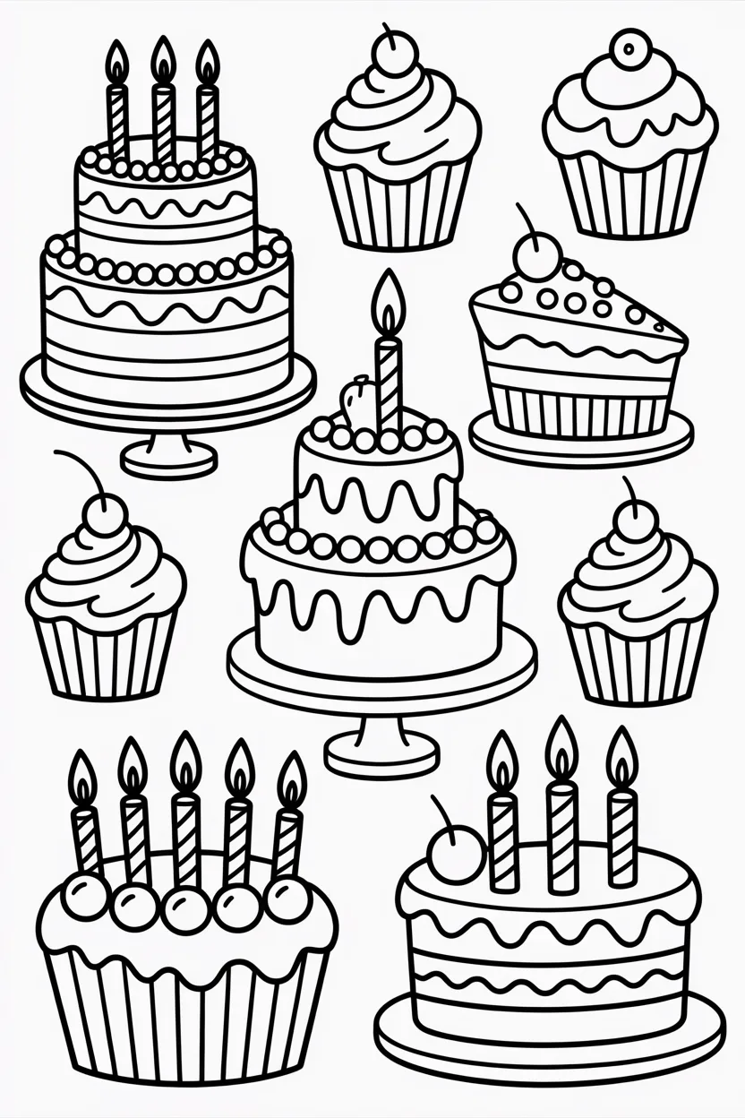 5 Cakes coloring pages free printable