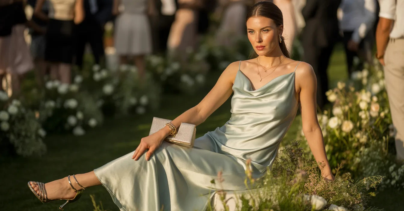 Sage Green Slip Dress with Cowl Neck