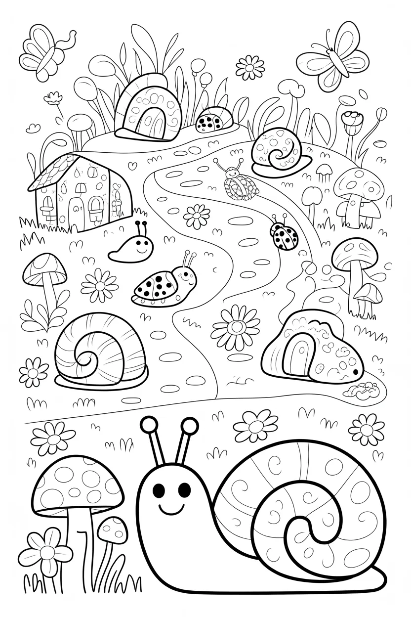 5 Snails coloring pages free printable