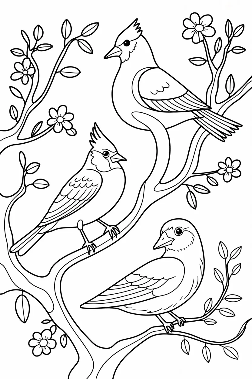 5 birds coloring pages free printable