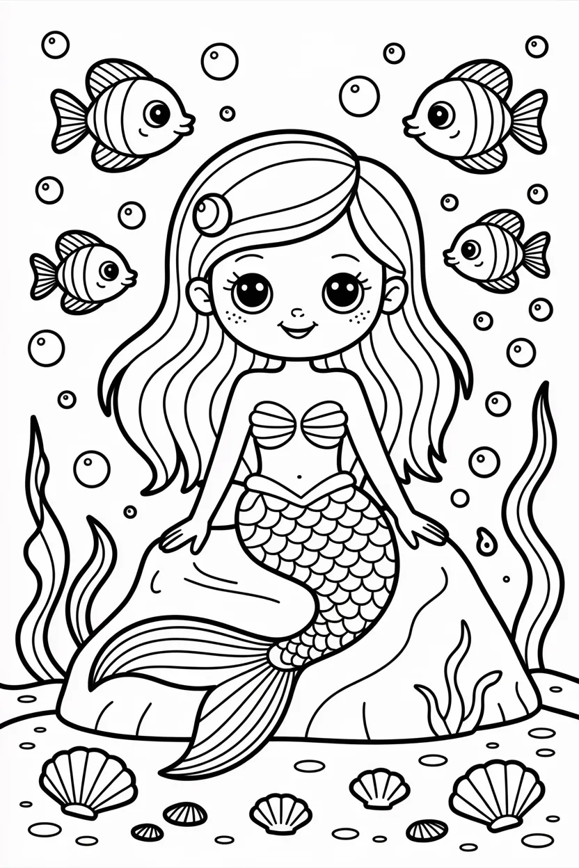 5 Cute Mermaid coloring pages free printable