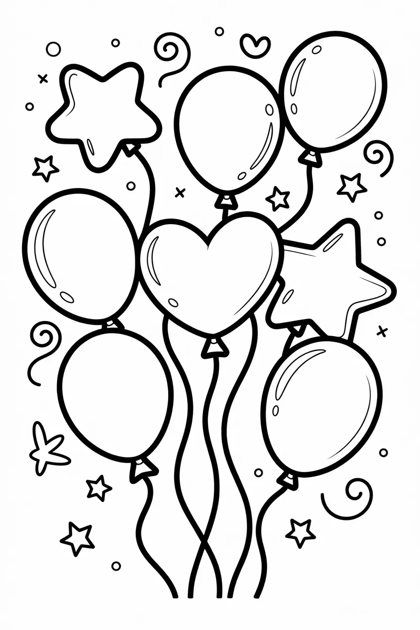 5 Balloons coloring pages free printable
