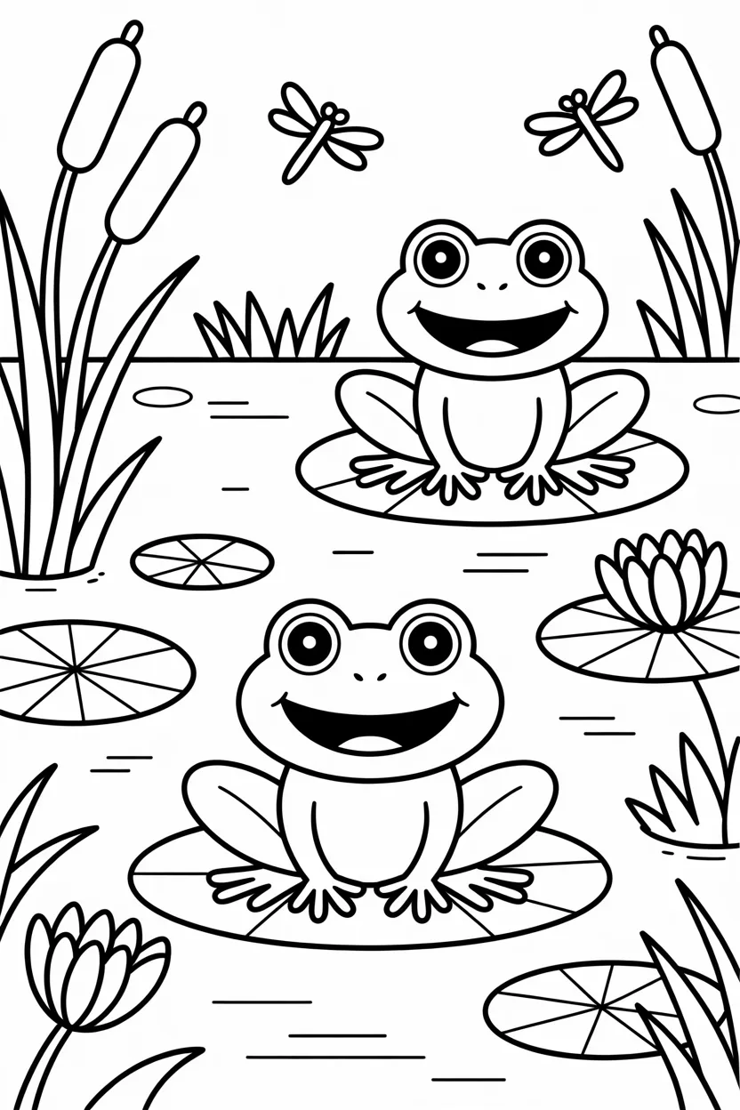 5 Frogs coloring pages free printable