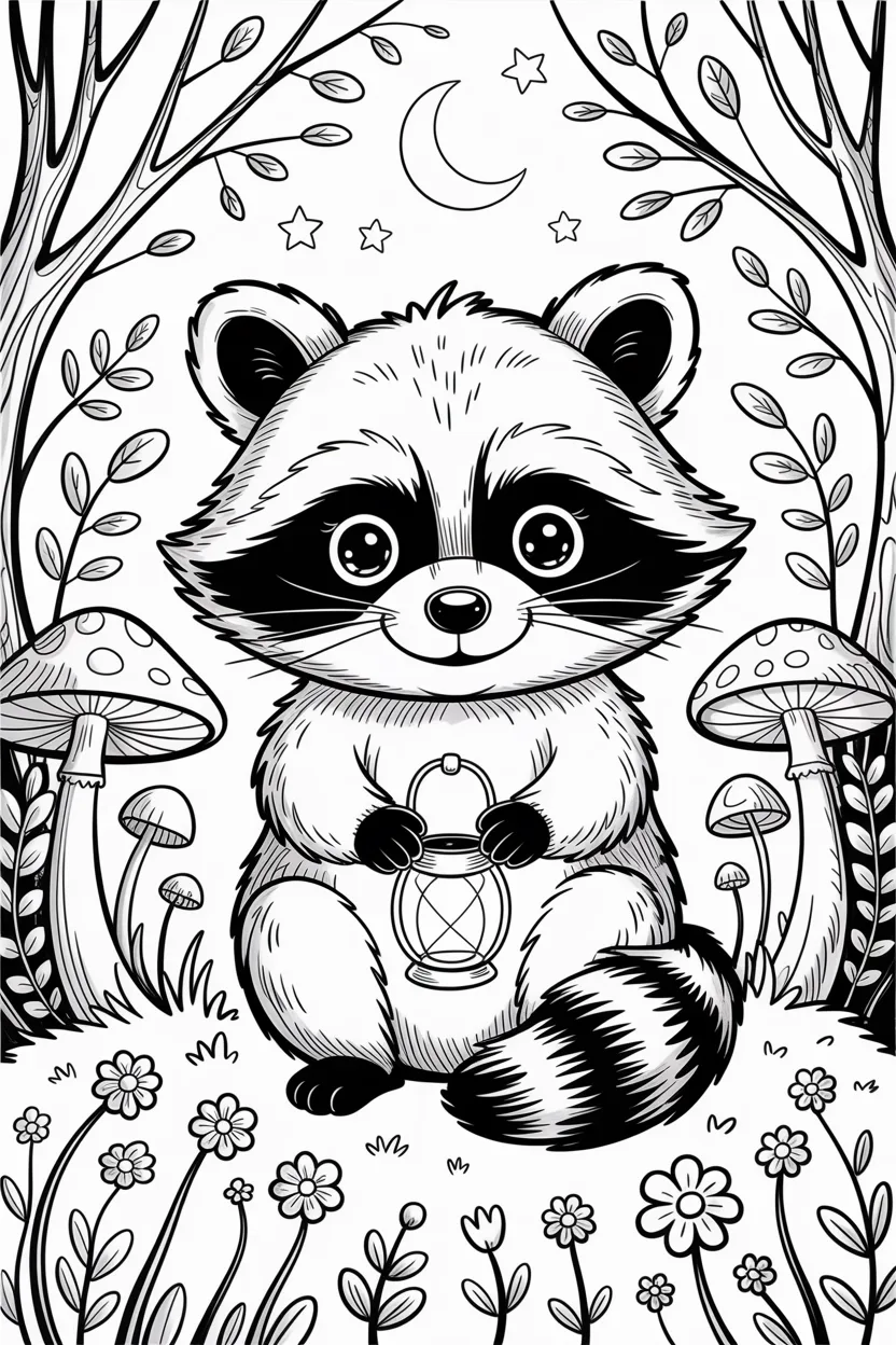 5 Adorable Raccoon coloring pages 