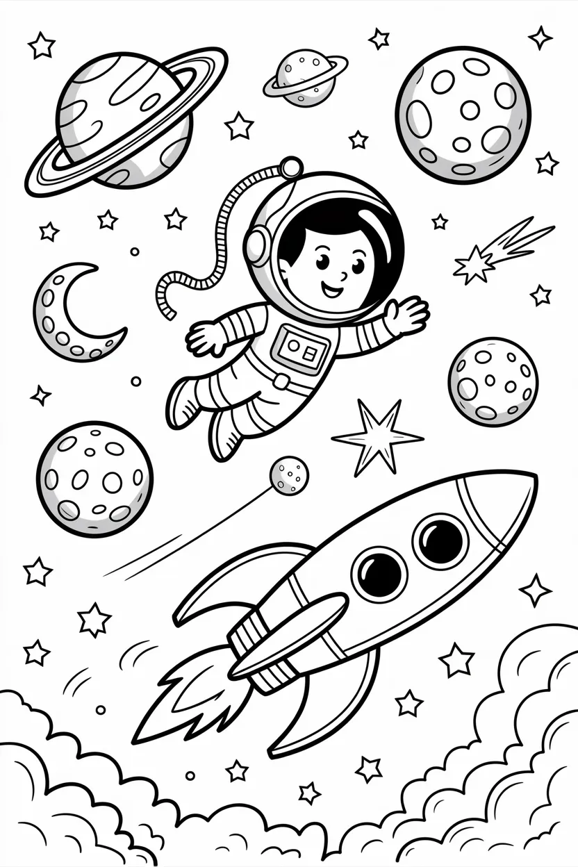 astronout in space coloring pages free printable