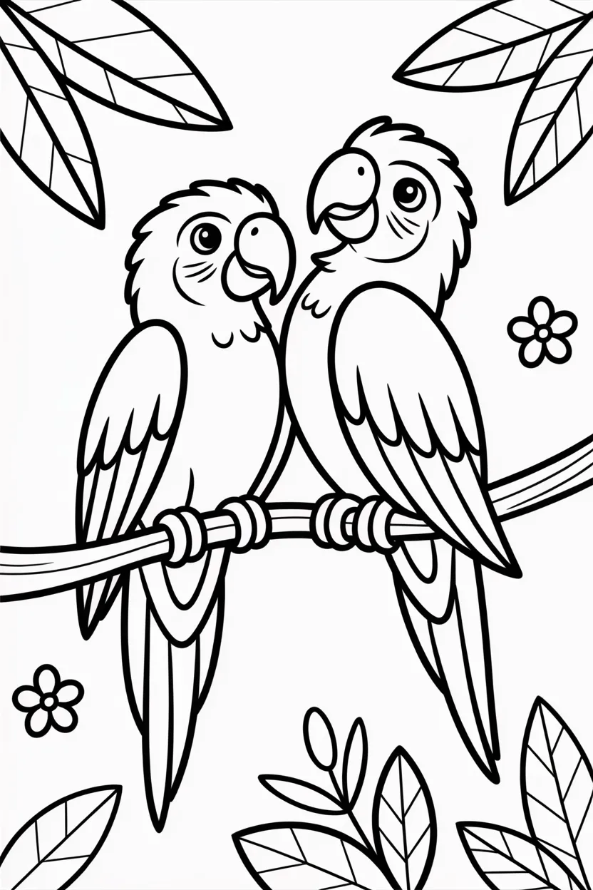 5 Parrots coloring pages free printable
