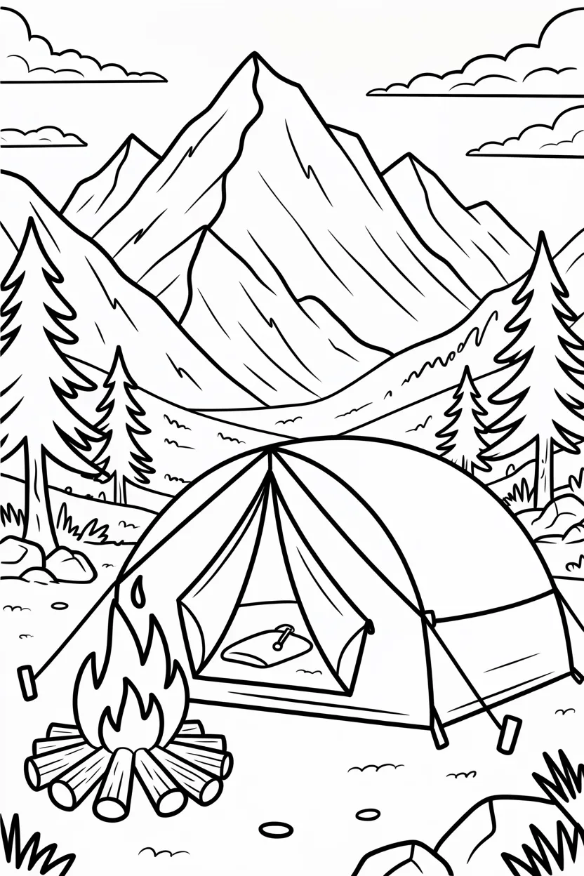 Camping scene coloring pages free printable