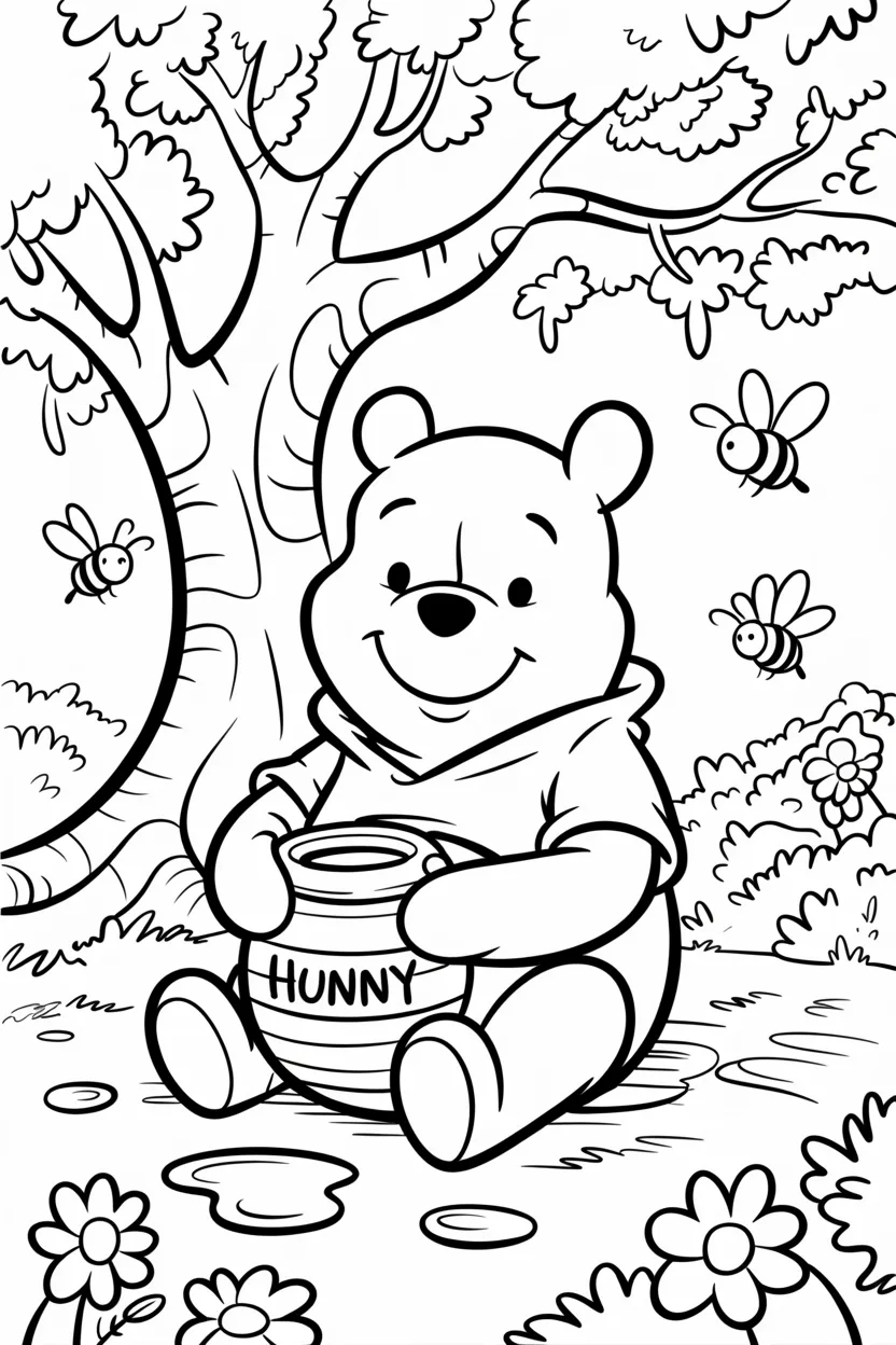 4 Pooh coloring pages free printable