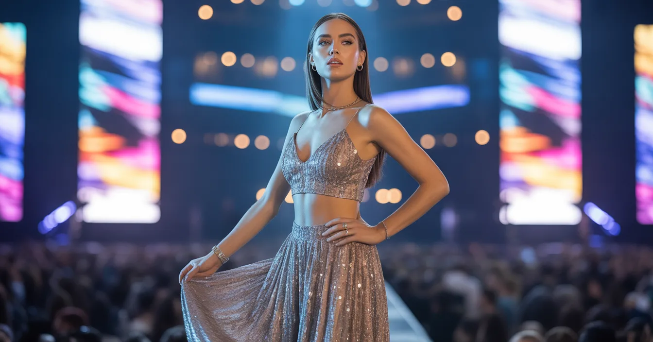 Shimmering Two-Piece Crop Top Set