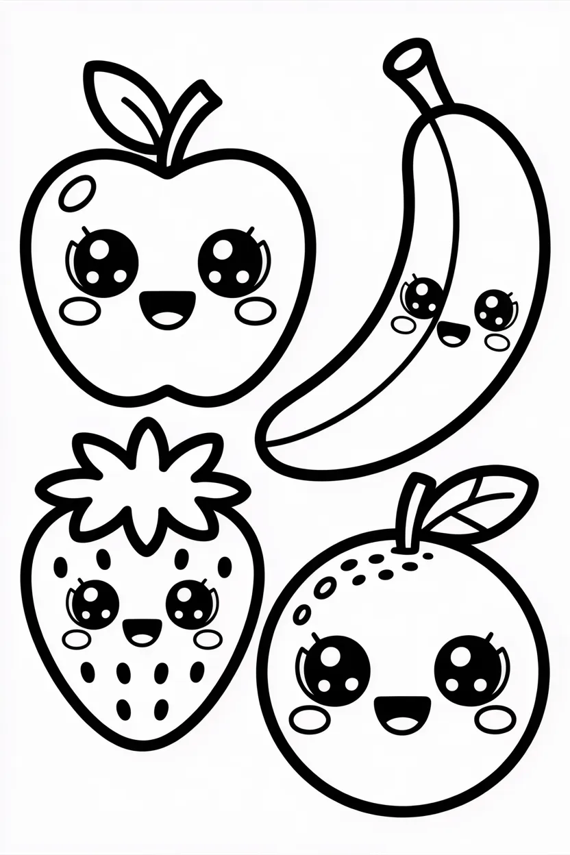 5 Cute fruits coloring pages free printable