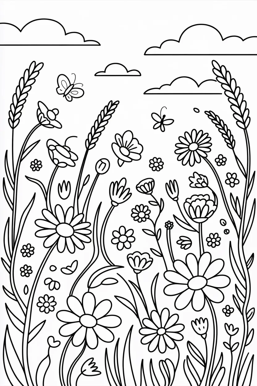 5 Wildflower meadow coloring pages free printable