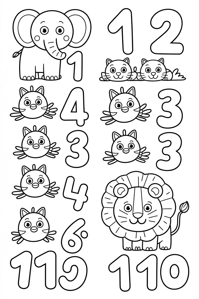5 Numbers coloring pages for kids free printable