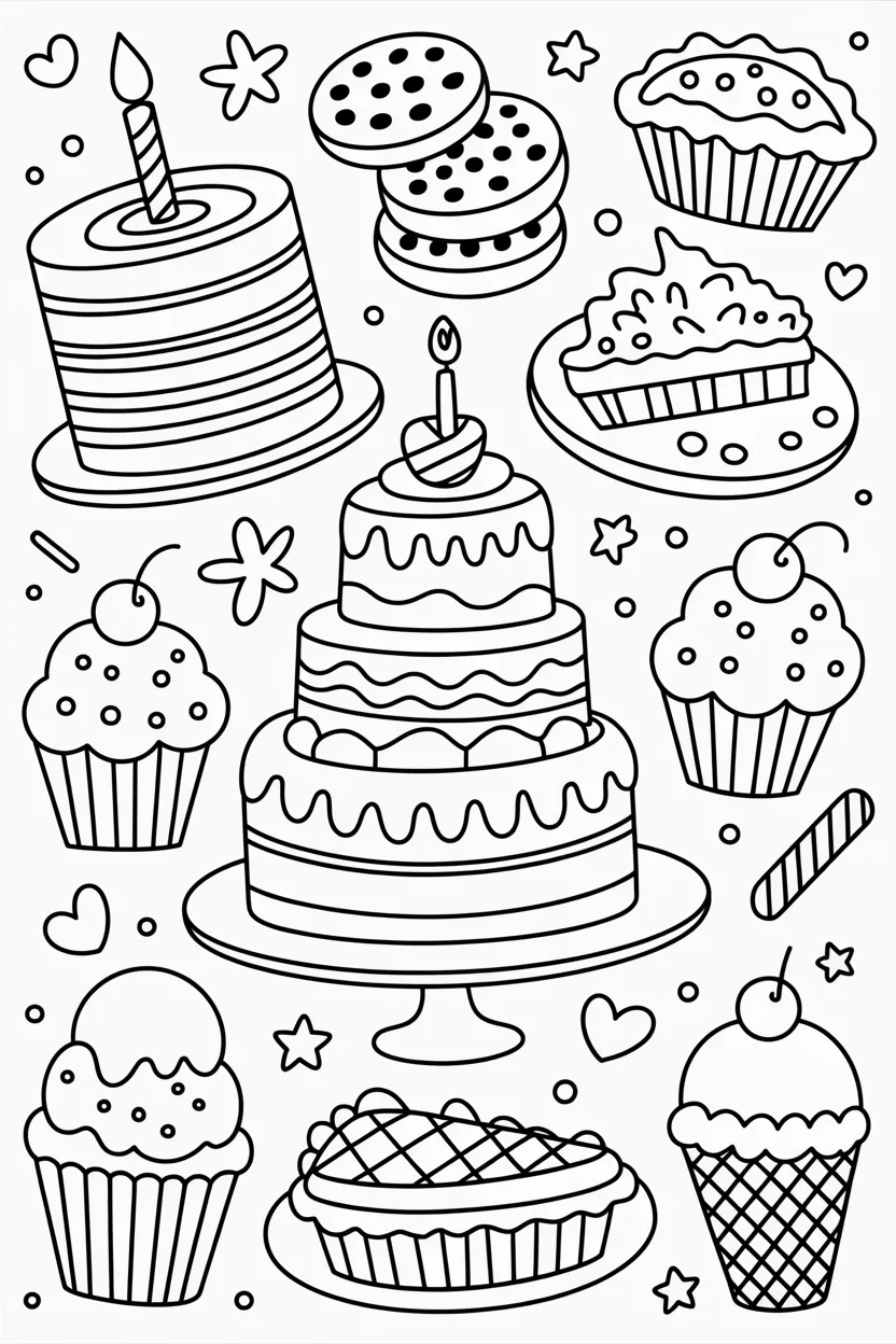 5 Desserts coloring pages free printable