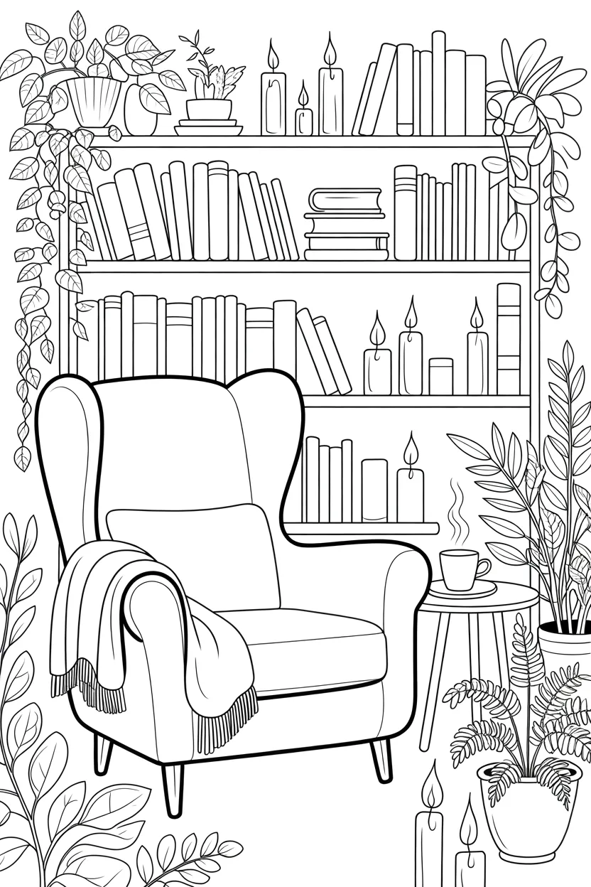 Cozy reading nook coloring pages free printable