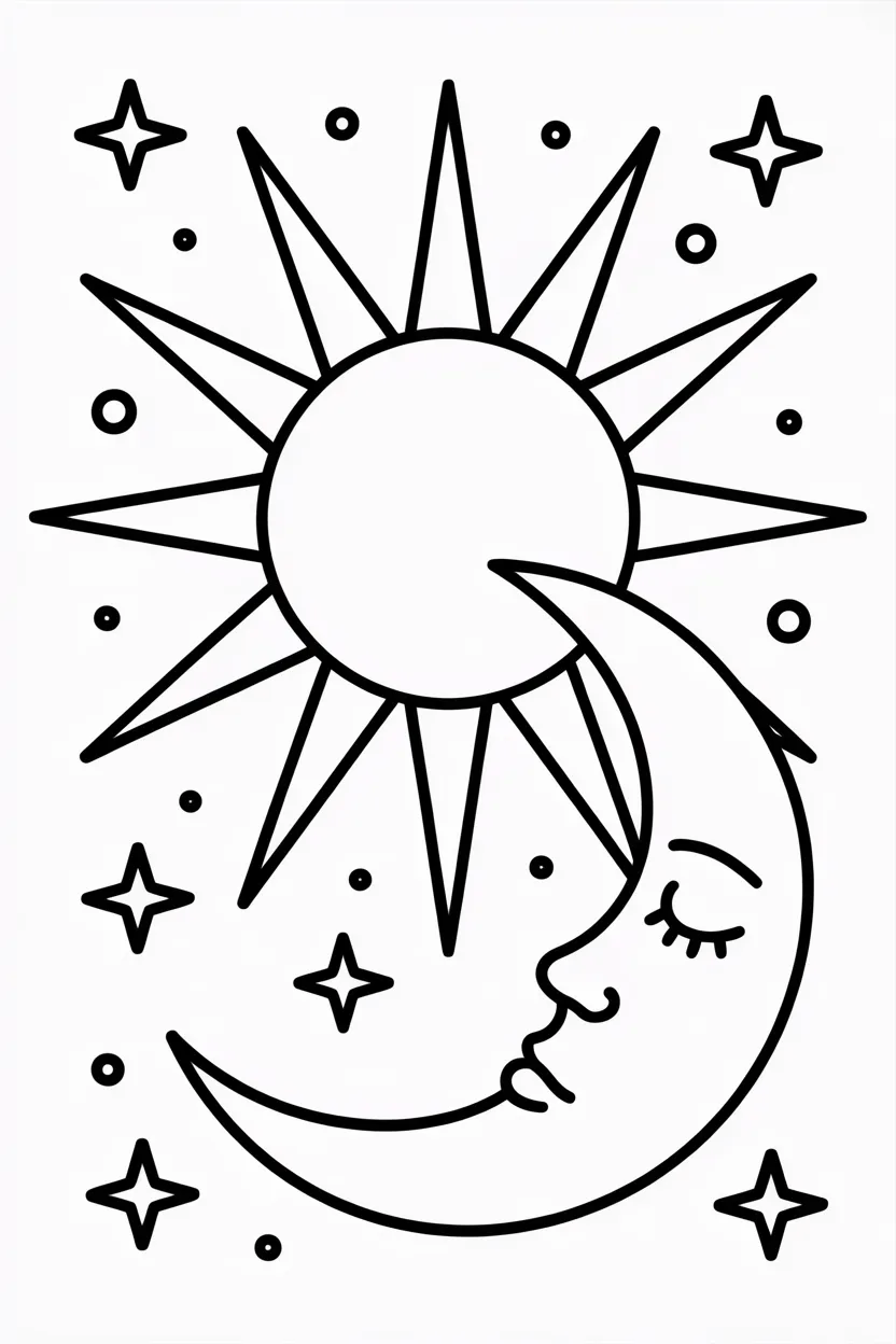 Sun and moon celestial coloring pages free printable