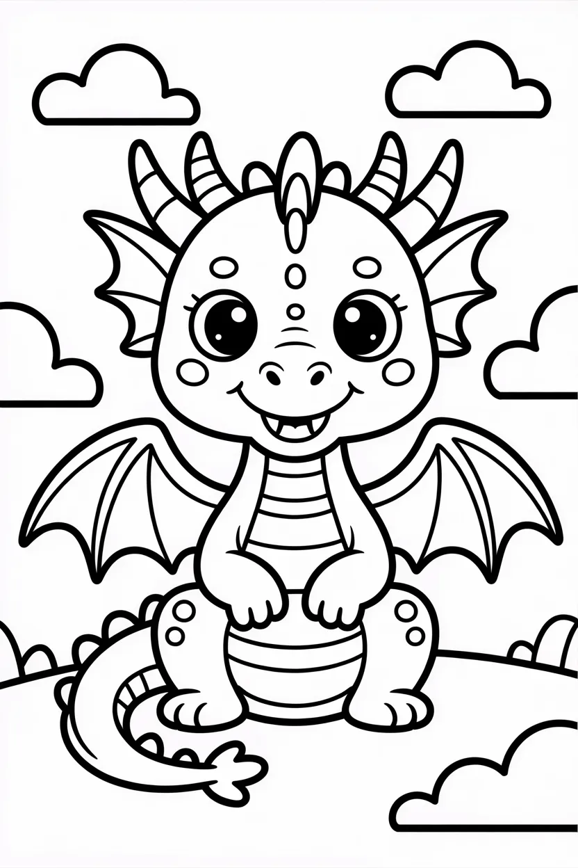 5 Cute Dragon coloring pages free printable