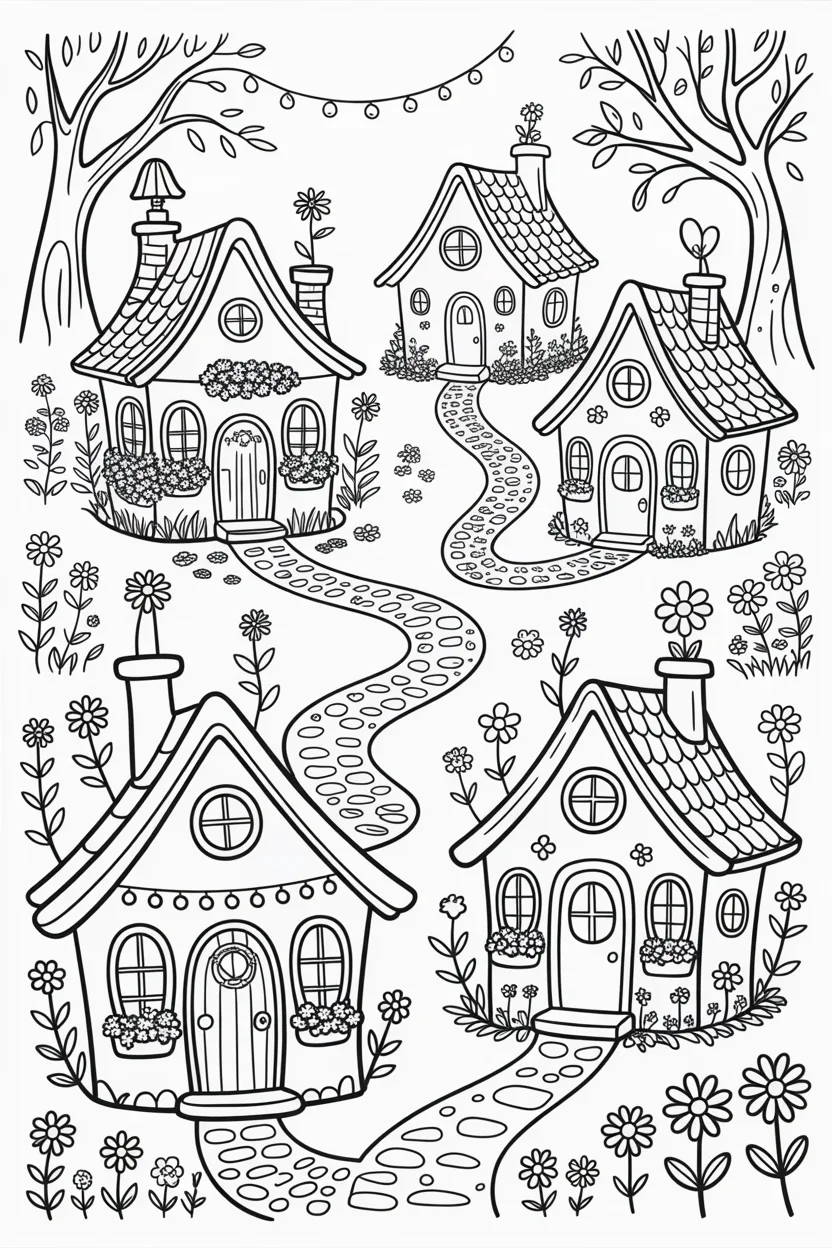 Whimsical tiny houses coloring pages free printable