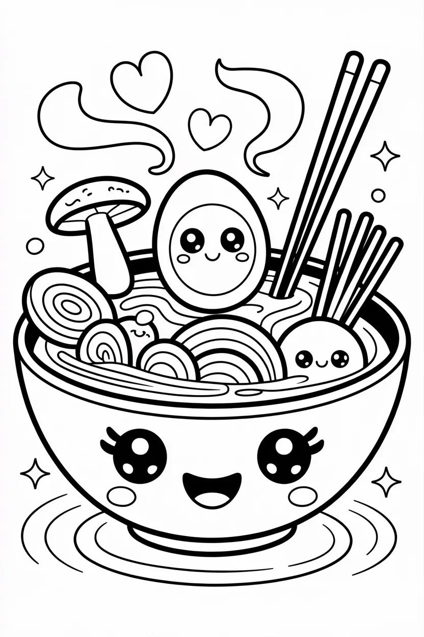 5 food (ramen) coloring pages free printable