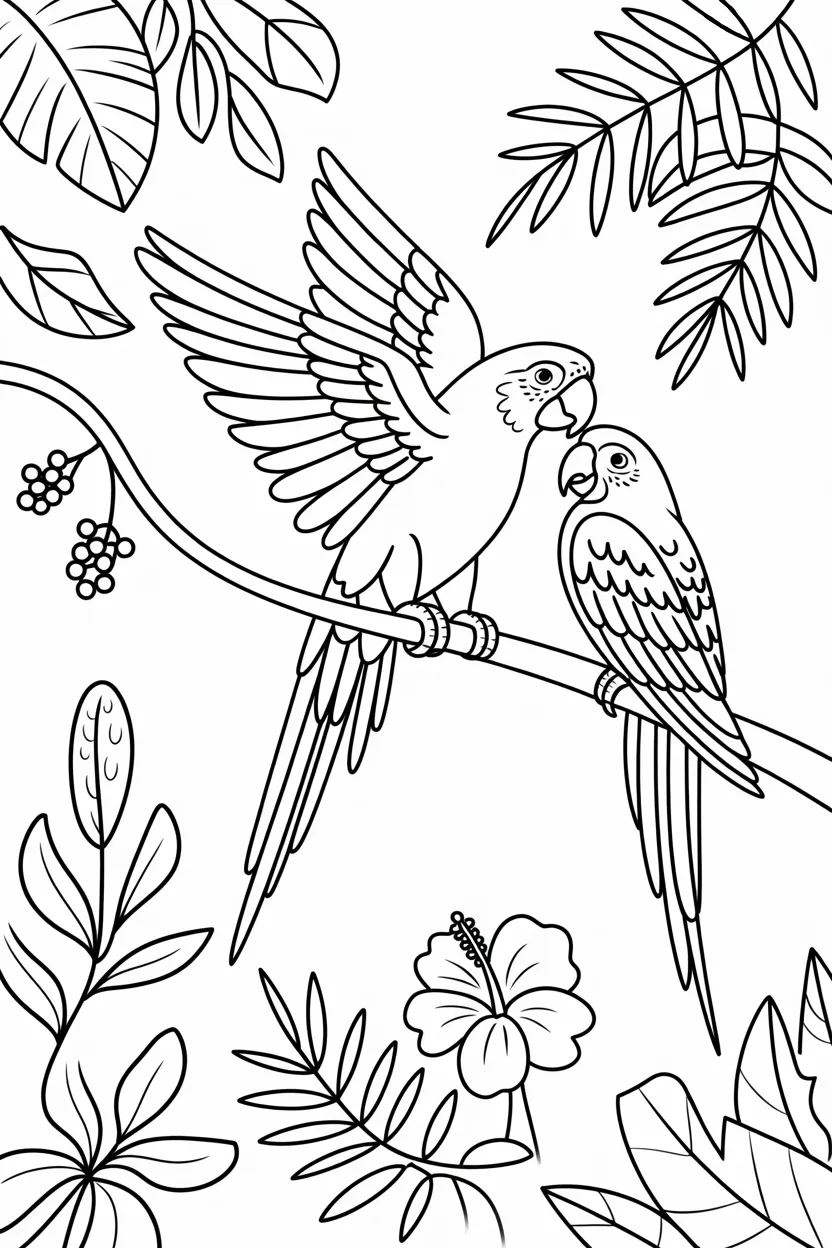 5 Parrots coloring pages free printable