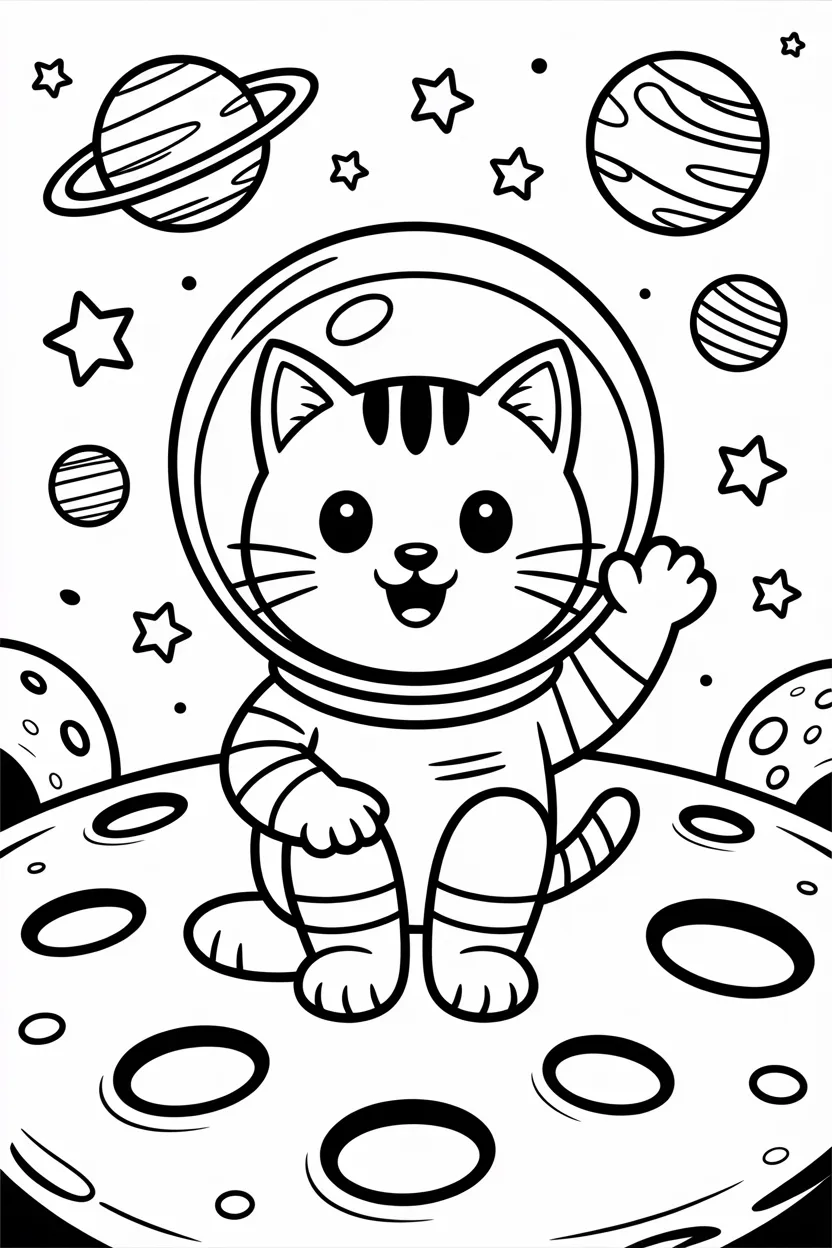 cat astronaut space coloring pages