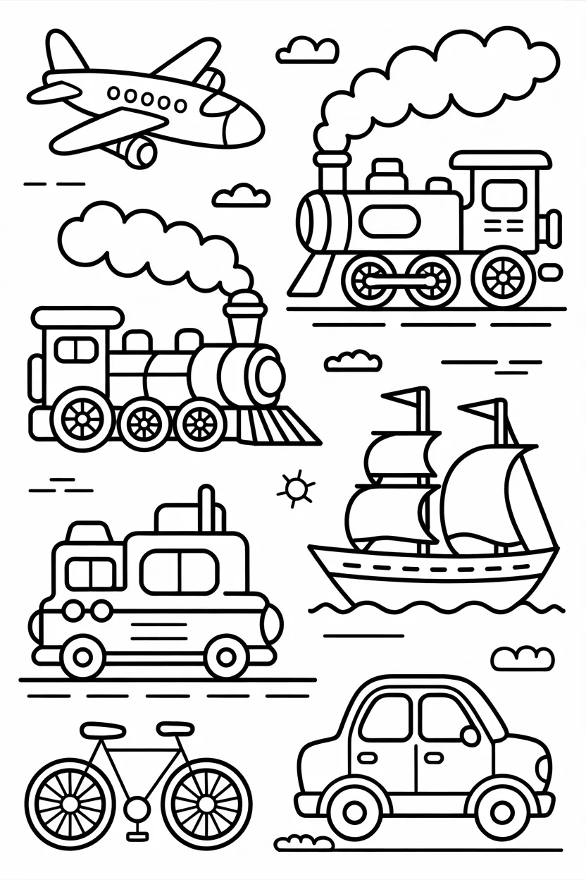transportation vehicals work sheet coloring pages