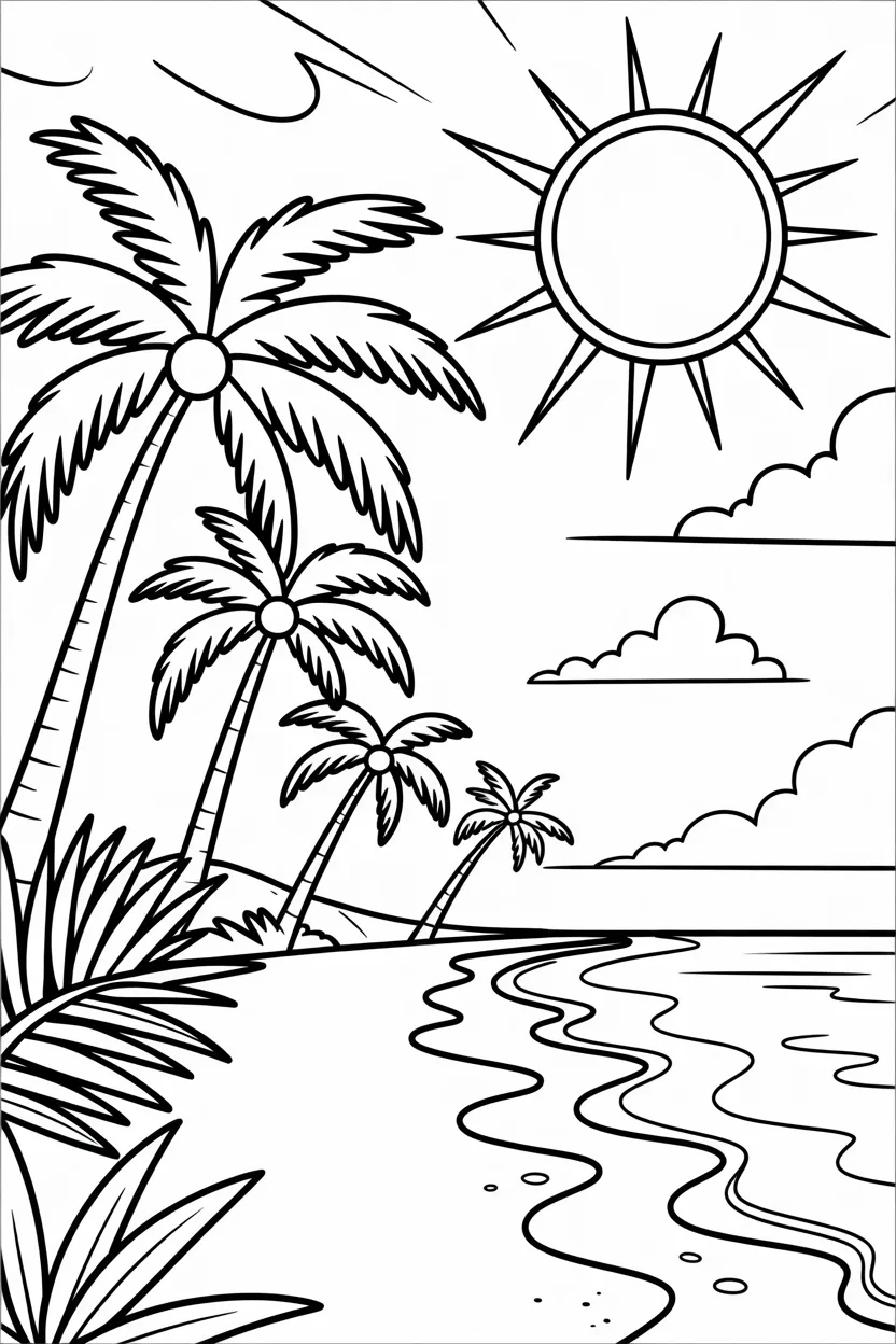 summar beach scene coloring pages