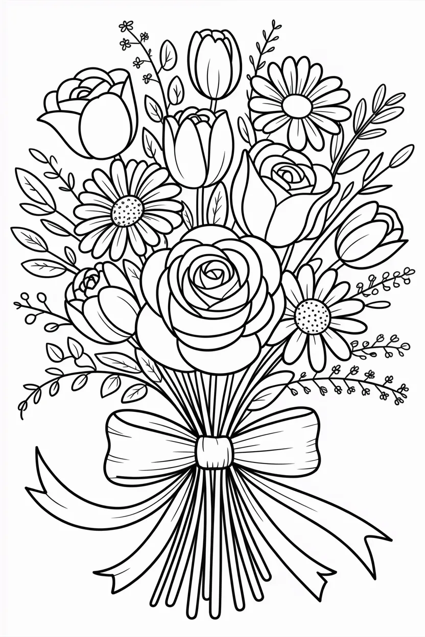 Flowers bouquet coloring pages free printable